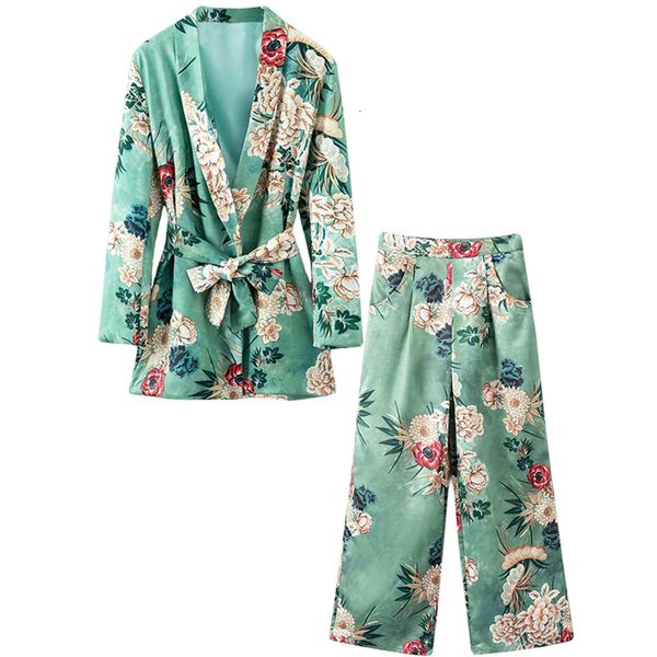 

fashion women's lazy bathrobe jacket + wide leg two-piece spring and autumn wild suit women hb2t, White