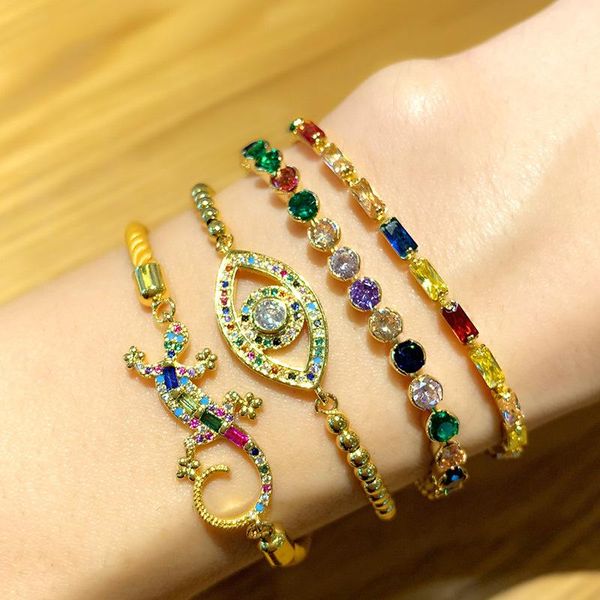 

charm bracelets 3pcs/lot wholesale 2021 cross-border accessories lizard micro-inlaid color zircon devil's eye bracelet in bulk, Golden;silver