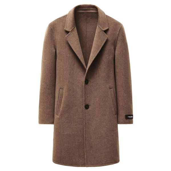 

autumn winter new woolen coat woolen overcoat men's british style slim cashmere medium length double faced windbreaker outwear, Black