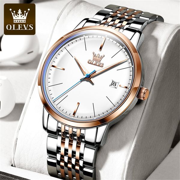 

olevs new luxury lighting clock men automatic mechanical clocks business formal with stainless steel band 6609, Slivery;brown