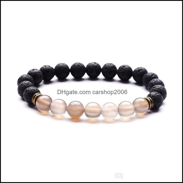 Bracciali con perline, fili, gioielli, braccialetto vulcanico, per uomo e donna, bronzo antico, doppio cerchio, 8 mm, pietra naturale, agata grigia, perline a goccia.