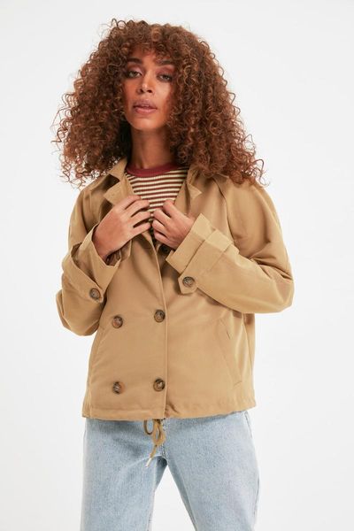 

women's trench coats trendyol button closure twoaw22tr0043, Tan;black