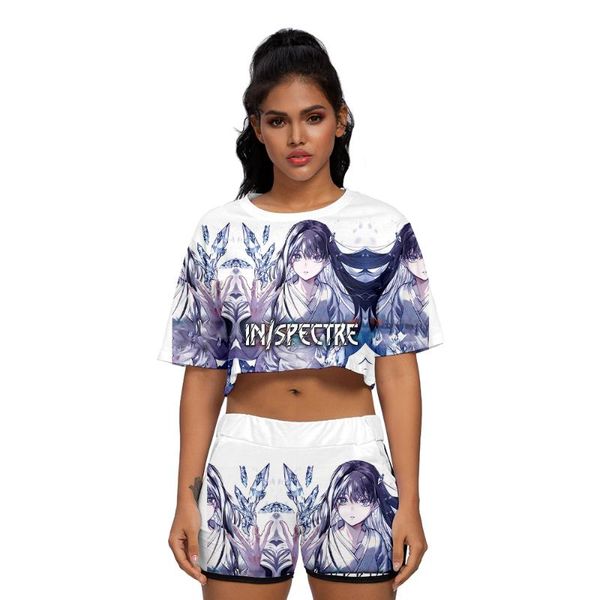 

women's t-shirt anime inspectre 3d two piece set women short tshirt summer soft elastic waist shorts for, White