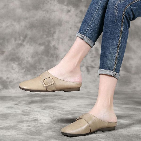 

slippers vallu 2021 summer trend fashion wild women's shoes baotou half female flat bottom1, Black