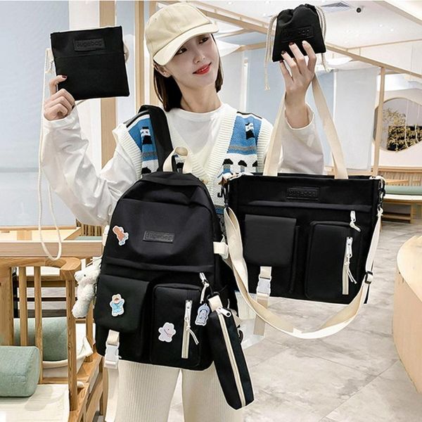 

4 pcs sets canvas schoolbags for teenage girls women backpack canvas kids primary school bag college student lapbackpacks