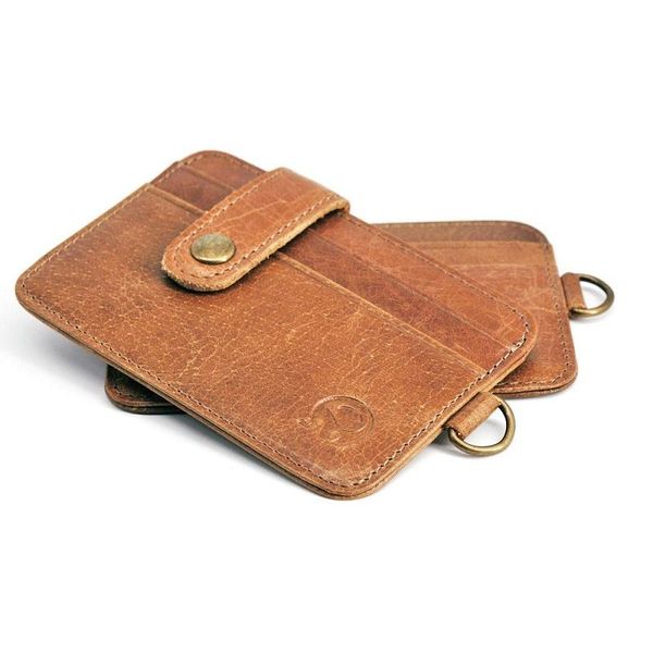 

card holders wholesale 100% leather lanyard holder wallet thin id pocket slim travel cash cards pack key ring, Brown;gray