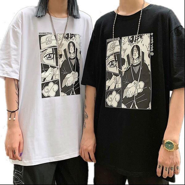 

naruto print funny graphic anime t shirts couples women men summer harajuku streetwear camisa casual o collar loose shirt 3xl, White
