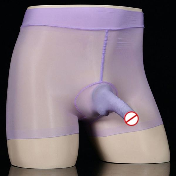 Underpants sissy homens ver através do petróleo brilhante lustroso boxer cuecas de pênis jj aberto / perto cueca calcinha transparente lingerie sexy transparente