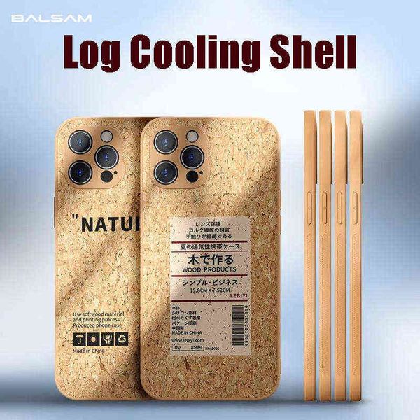 Luxuriöse Kork-Holzmaserung-Wärmeableitungshülle für iPhone 13 12 Mini 11 Pro XS Max X XR 7 8 Plus SE 2020, stoßfeste Silikonhülle H1120