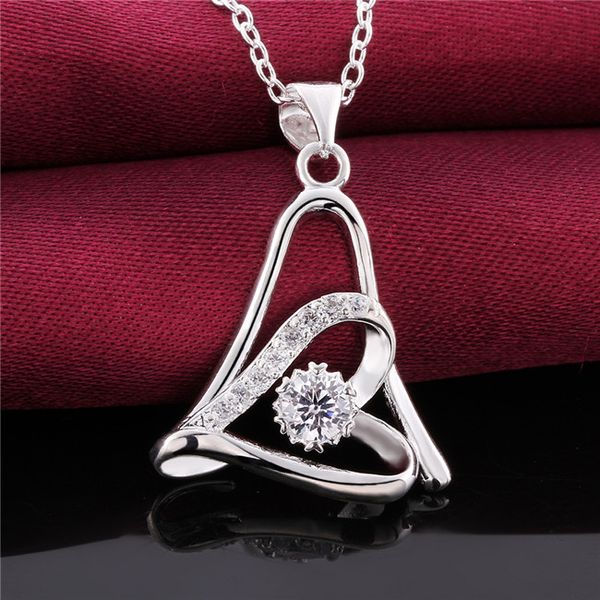 

triangle zircon sterling silver plated necklace dmsn639 size p:2.9x2.0cm,18 inchs ; fashion 925 silver plate necklaces jewelry chain