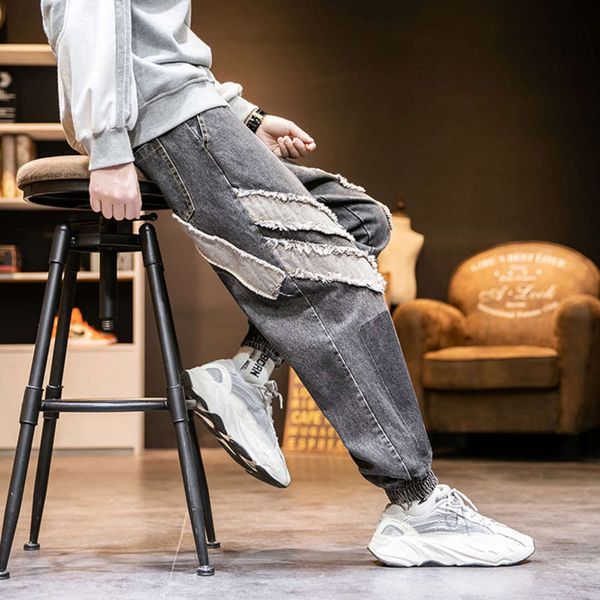 

spring and autumn jeans, men's fashion brand, large size corset, harem pants, splicing street trend hip hop casual pants, Blue