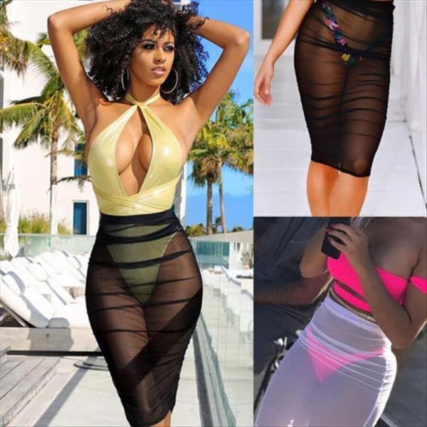 

hirigin arrival boho women skirt double layer chiffon long beach casual sundress transparent, Black