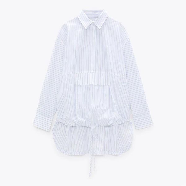 

women's polos spring youth casual loose drawstring design kangaroo pocket striped shirt for women, White