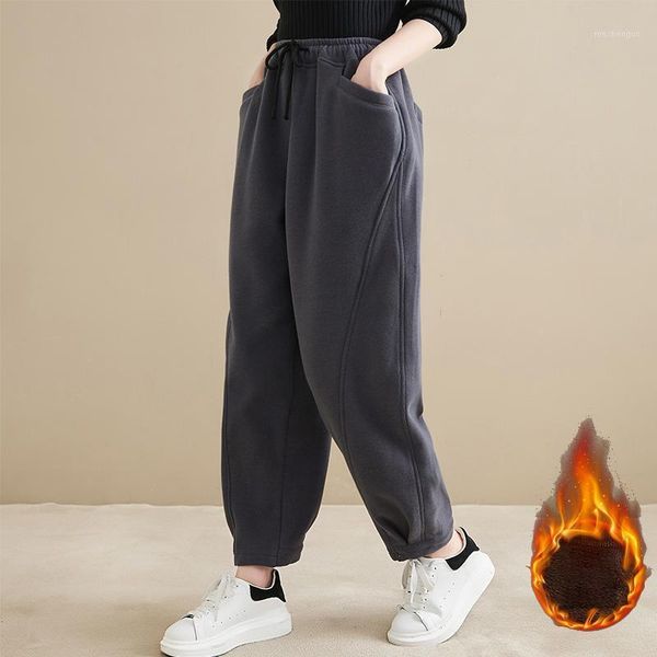

women's pants & capris qpfjqd women warm fleece thick oversize loose casual trouser winter trendy ladies elastic waist versatile premiu, Black;white