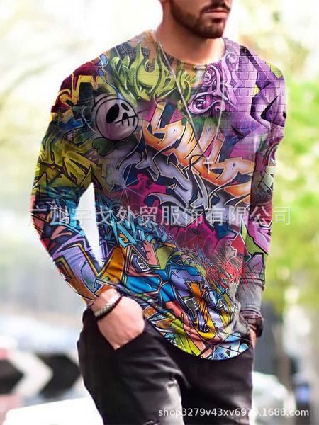 

casual men's printed long sleeve t-shirt, White;black