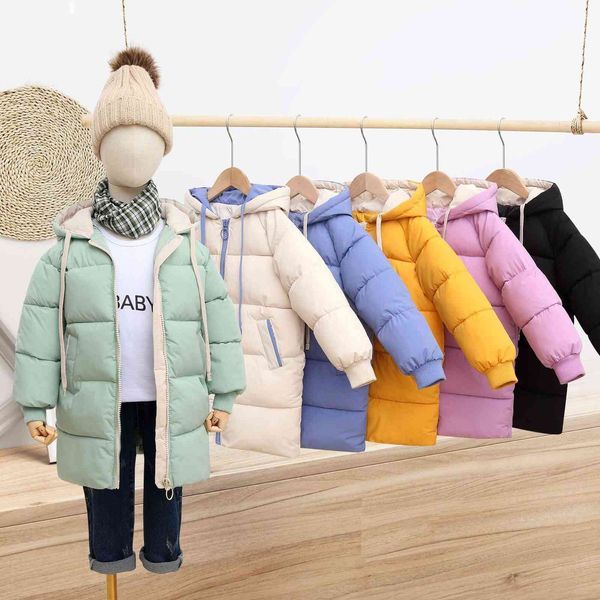 Bebê bebê meninos meninas casacos de inverno crianças jaquetas grossas longas crianças morno outerwear com capuz parka snowsuit overcoat roupas adolescentes 211111