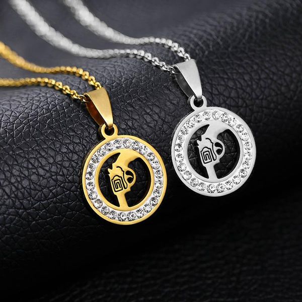 

pendant necklaces personality round gun stainless steel necklace gold plated iced out chain hip hop jewelry fashion accessories, Silver