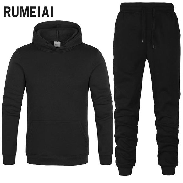 

2021 new sport suit hoodie solid color hooded+pants men casual cotton fall / winter warm sweatshirts men's casual tracksuit coat, Gray