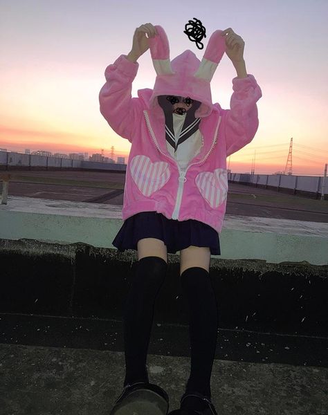 

women's hoodies & sweatshirts ruibbit arrival japanese girl harajuku flannel loose zipper pink ears sweet coat sweatshirt women, Black