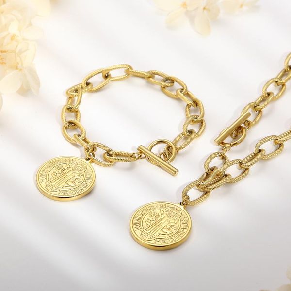 

earrings & necklace vintage jesus coin jewelry sets women prayer classic stainless steel bracelet and, Silver