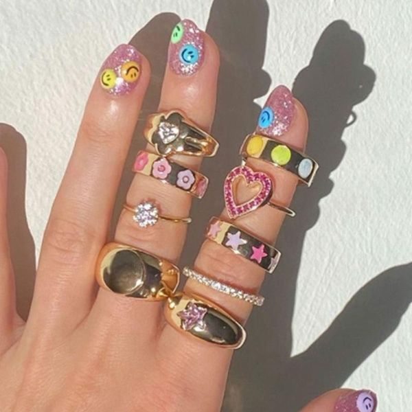 

cluster rings fashion cute star enamel for women engagement dinner party birthday anniversary alloy jewelry drop, Golden;silver