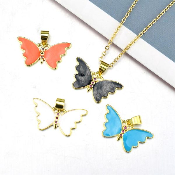 

chains fashion ladies banquet wear rainbow-colored enamel insect pendant necklace butterfly jewelry, Silver