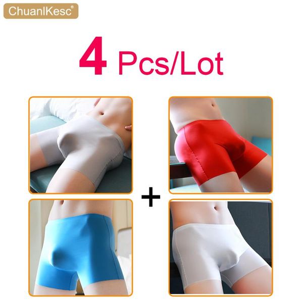 

underpants 4 pcs/lot traceless men's boxers ultra thin translucent underwear refreshing and comfortable 3d shorts, Black;white
