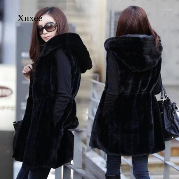 

women's fur & faux vest winter autumn women's ostrich long mink femme jackets artificial fake gilet1, Black