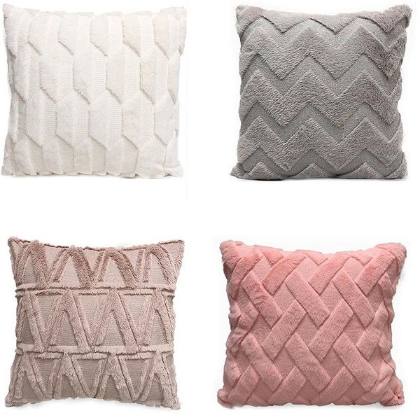

cushion/decorative pillow cilected ins nordic geometric design double-sided plush cushion cover solid color cross waves sofa decorative