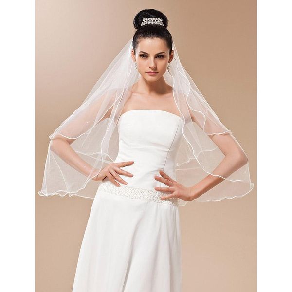

bridal veils lan ting bride duas camadas borda lpis vus de noiva vu ponta dos dedos com prolas 35,43 cm (90cm) tule linha-a, vestido, Black
