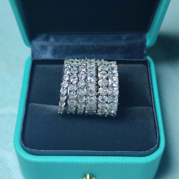 Anel completo de zircônia que nunca desbota joias brilhantes prata esterlina 925 corte princesa branco CZ diamante promessa casamento presente de aniversário nupcial R006