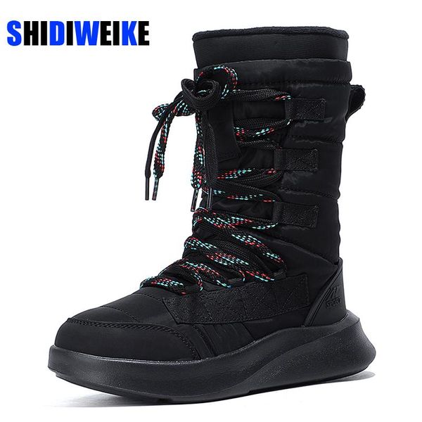 

boots women mid-calf winter keep long warm round toe female snow side zipper platforms casual shoes woman ad963, Black