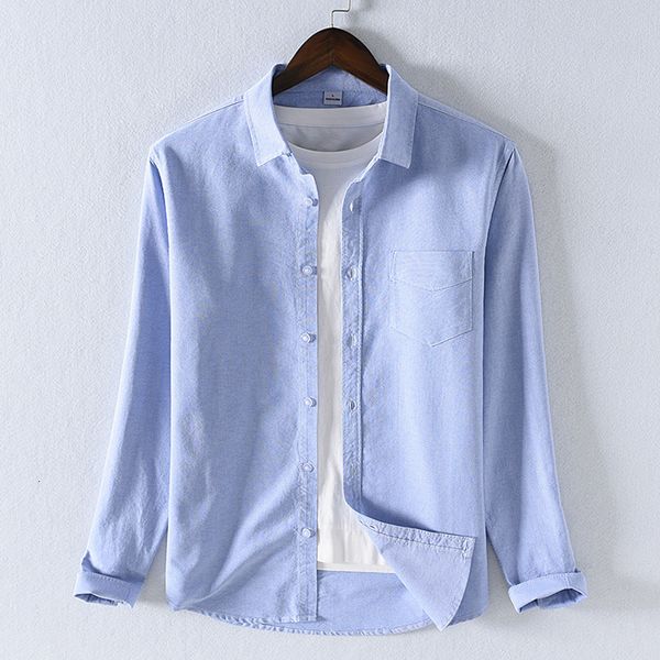 

2021 new 100% cotton oxford long sleeve brand fashion comfortable for men solid blue shirt mens casual shirts male 87qb, White;black