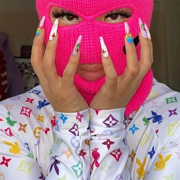 

cycling caps & masks fashion knitted full face cover hats 3 holes balaclava hiking ski mask winter outdoor sports warm unisex, Black