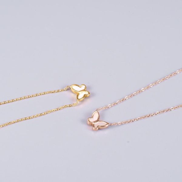 

pendant necklaces retro shiny white shell butterfly necklace for women gold stainless steel insect short charms neck jewelry gift, Silver