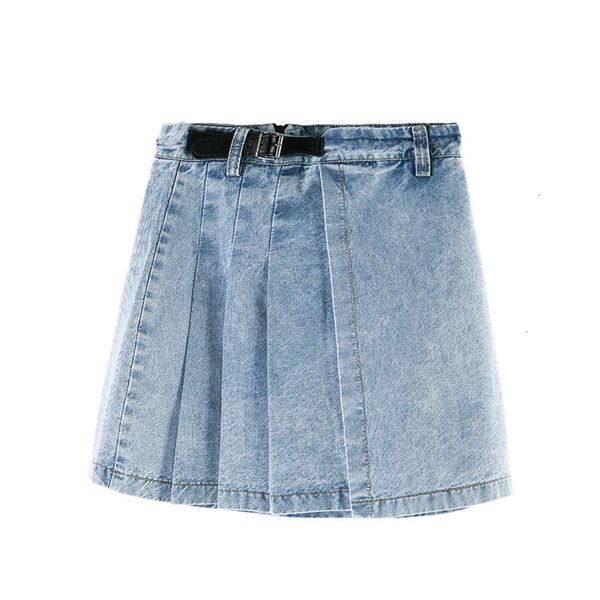 

hip hop fat 2020 summer new design sense denim women's large mm thin irregular a-line skirt 200kg k, Blue