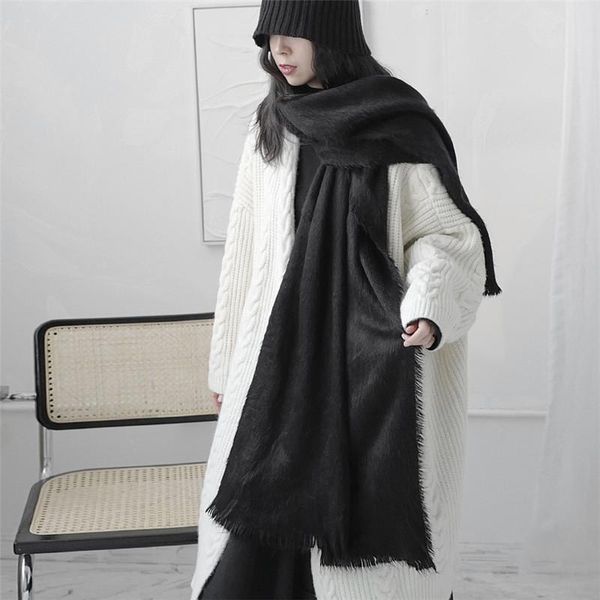 

scarves johnature yamamoto japanese plush warm women shawl scarf 2021 spring black all match, Blue;gray