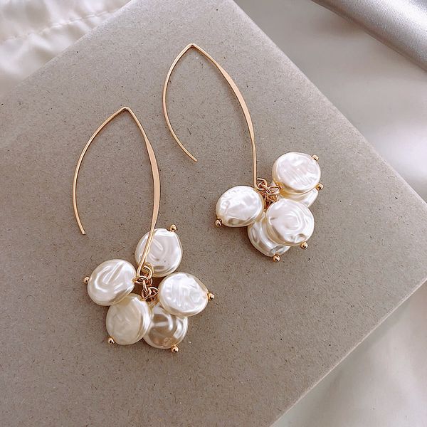 

korean pearl simple earrings femininity ins net red minority personality long hook new fashion jewelry, Golden