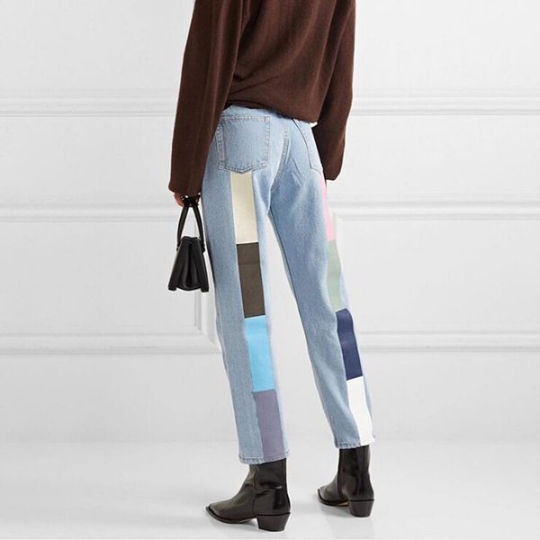 

women's jeans patchwork straight women baggy vintage high waist boyfriends mom y2k stripe denim distressed streetwear 2021 female, Blue