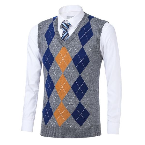 

men's vests 2021 argyle patterns sweater vest autumn & spring sleeveless wool male v-neck knitwear pullovers, Black;white