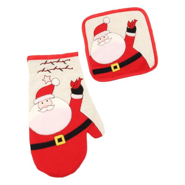 

oven mitts 1 set decorative xmas placemat microwave glove heat-insulated pad kit