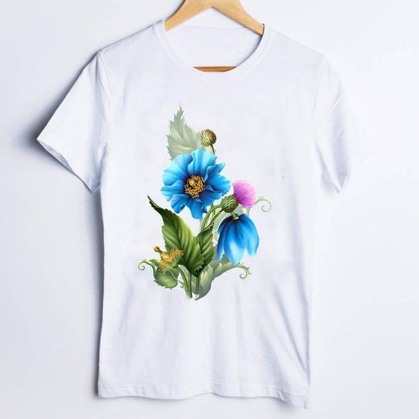 

tees for women print elegant harajuku 90s flower floral casual ladies t shirt clothes lady clothing female t-shirt, White