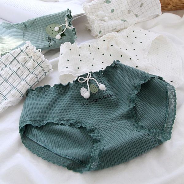 

women's panties [dingdnshow] arrival women cotton bow print plaid briefs mid rise underwear intimated girls breathable, Black;pink