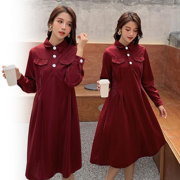 

maternity dresses 8334# dress spring autumn cotton long sleeve loose solid color for pregnant women mom, White