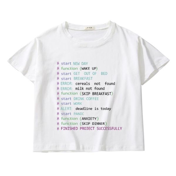 

women's t-shirt funny letter printing women summer crop tees breathable cotton girl o-neck kids short sleeve casual, White