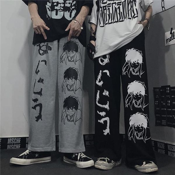 

harajuku anime wide leg womens pant japanese streetwear sweat korean style plus size loose trousers, Black;white