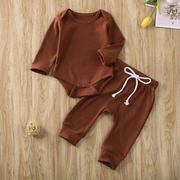 

clothing sets baby spring autumn 2pcs born boy girl clothes long sleeve romper +long pants ribbed solid outfit set, White