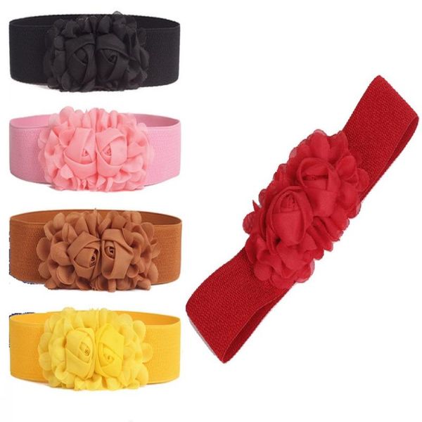 

belts fashion women girl double rose flower buckle elastic wide waist corset belt band, Black;brown
