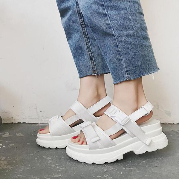 

sandals black white platform women's 2021 fashion summer leather buckle women thick soled beach sandal casual chunky woman shoes
