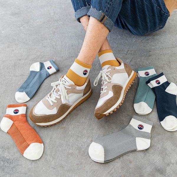 

men's socks 5 pairs summer fashionable bright color embroidery, Black